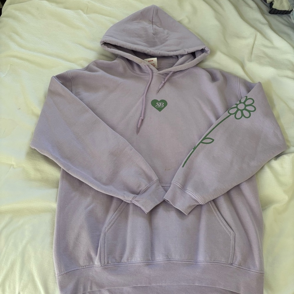 Something Bigger Lavender Hoodie with Green Flower Design